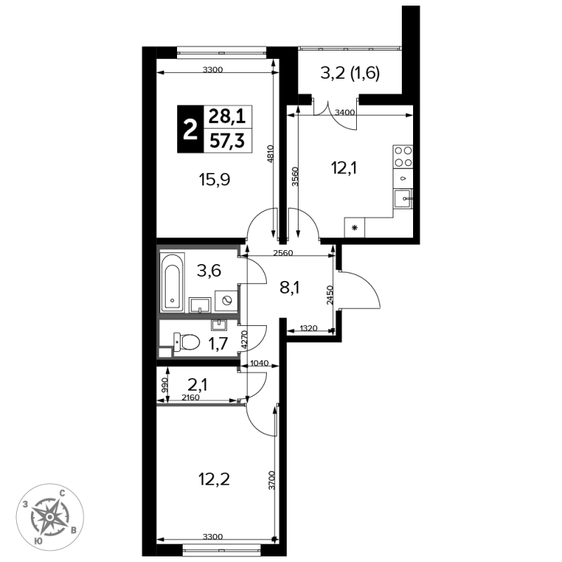 2 ккв 58,3 м²