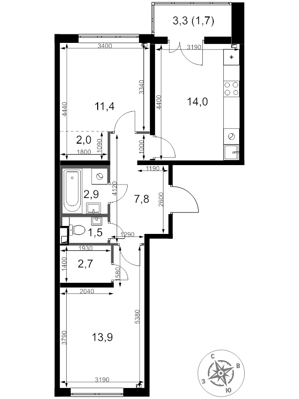 2 ккв 57,9 м²