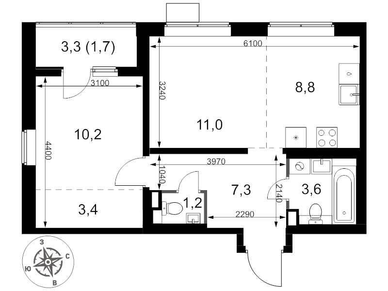 2 ккв (Евро) 47,2 м²