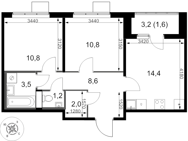 2 ккв 52,9 м²