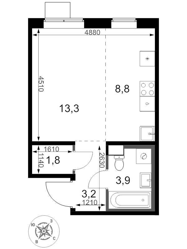 Студия 31 м²