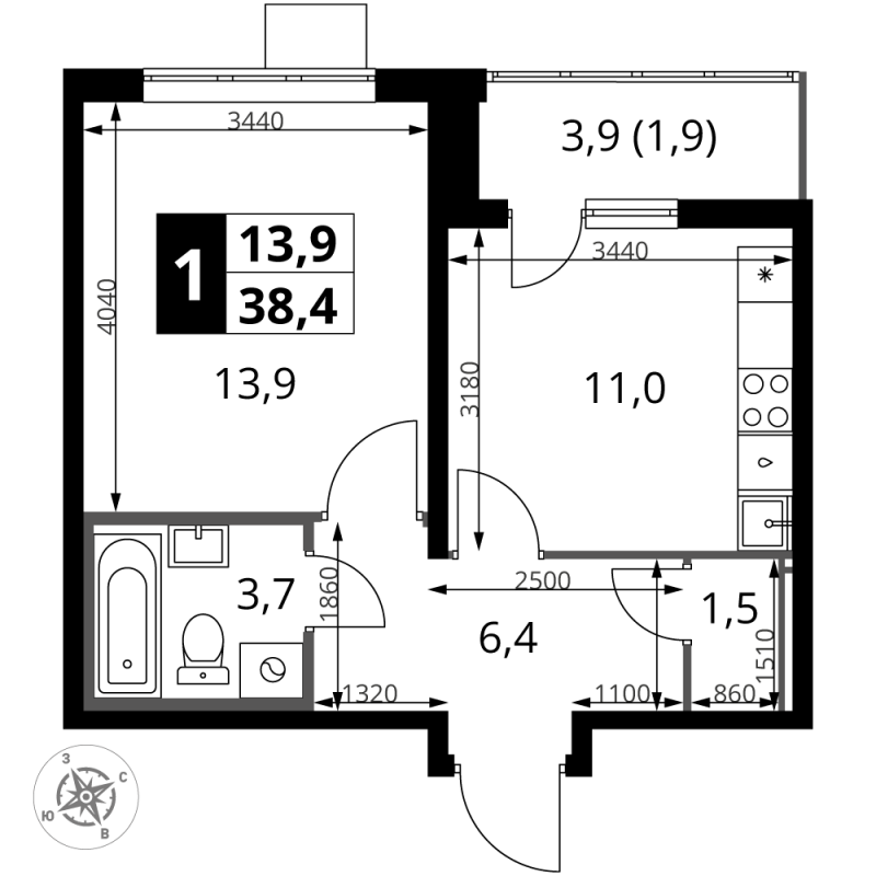 1 ккв 38,2 м²