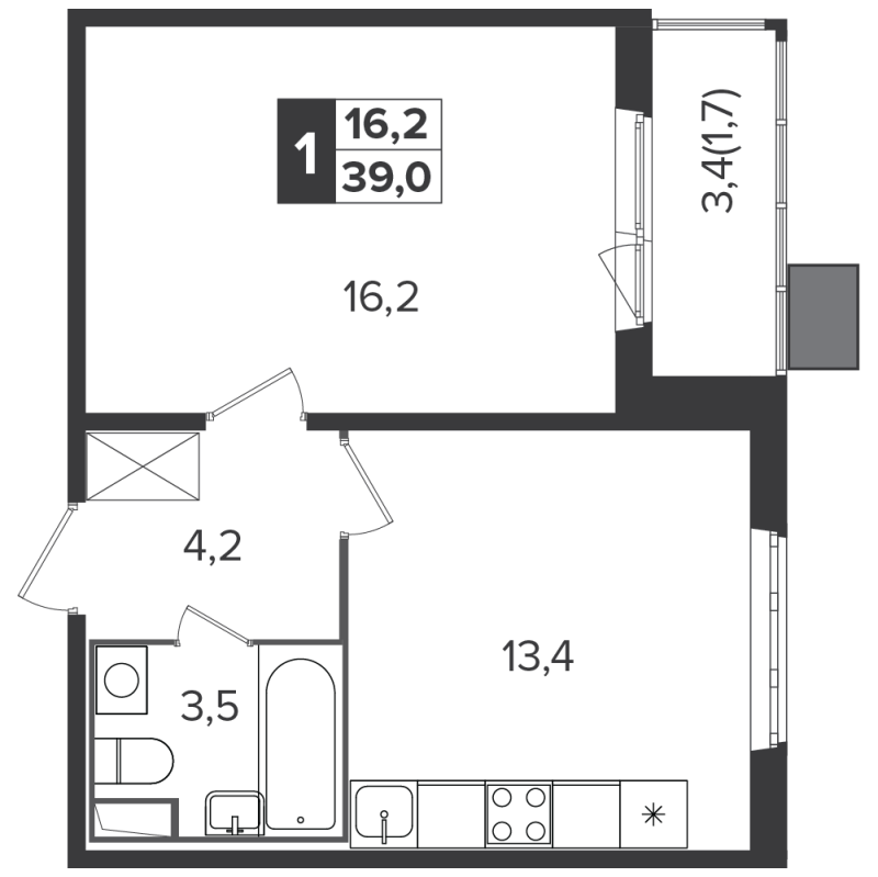 1 ккв 39 м²