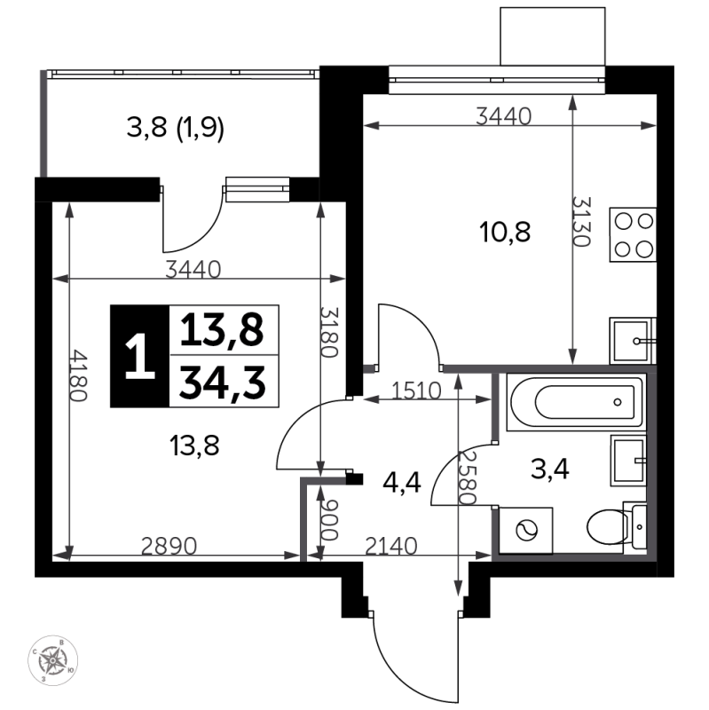 1 ккв 34,7 м²