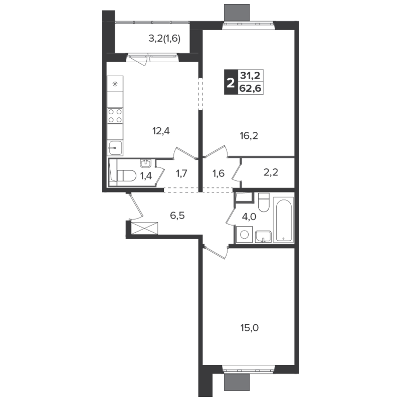 2 ккв 61,6 м²
