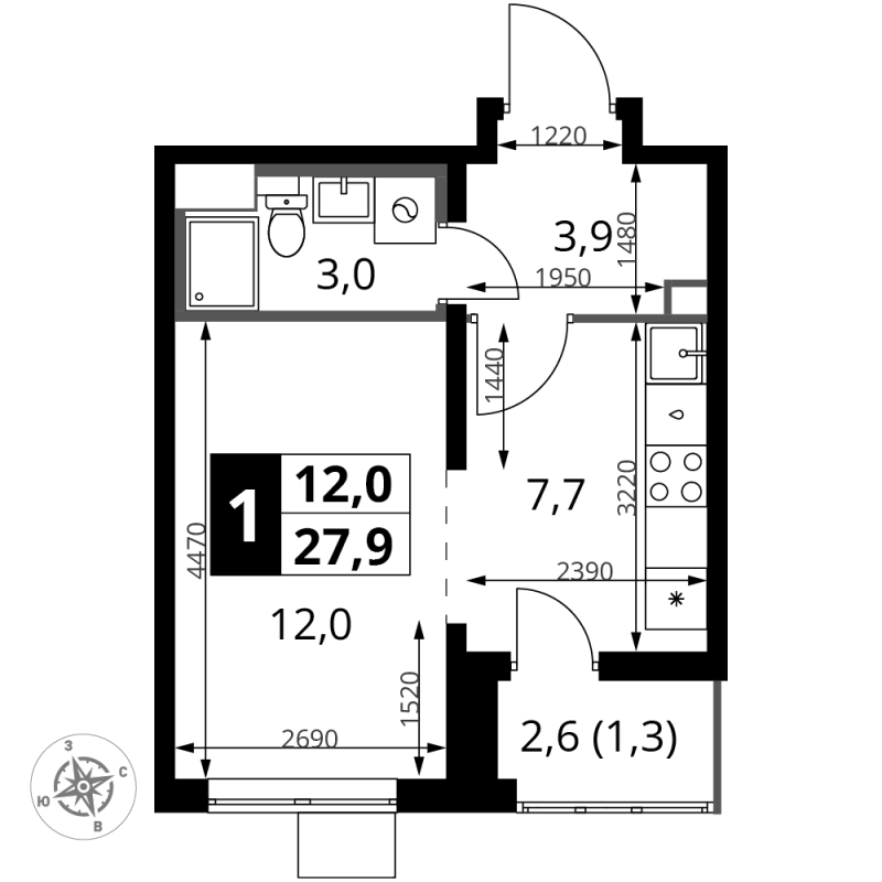 Студия 27,9 м²
