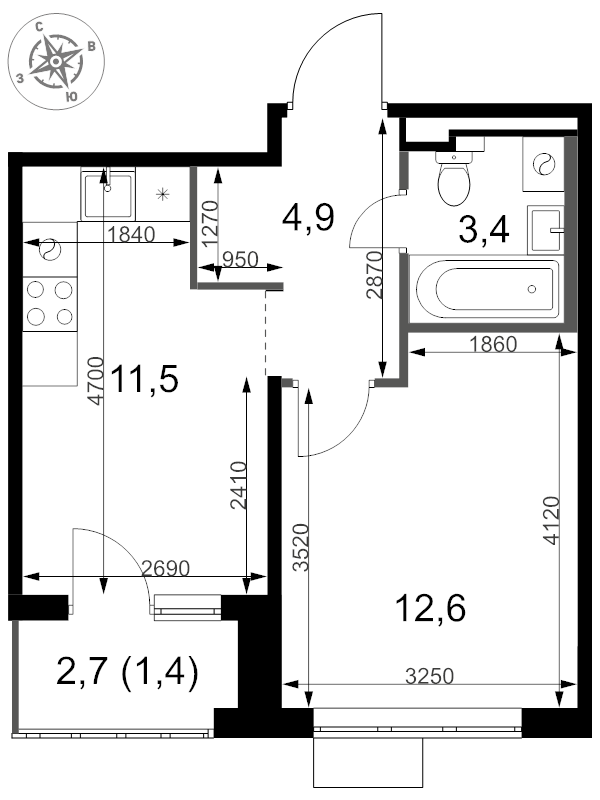 1 ккв 33,8 м²