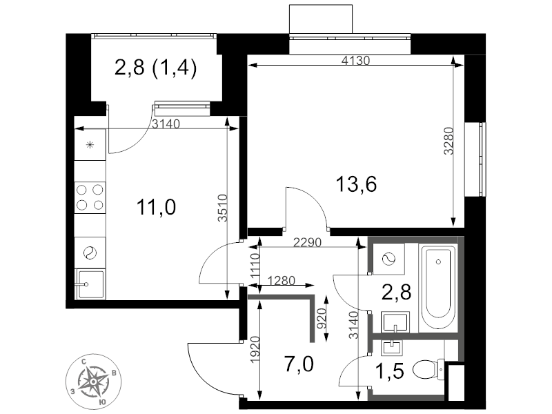 1 ккв 37,3 м²