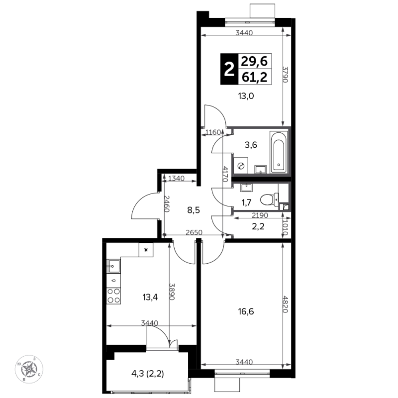 2 ккв 62,1 м²