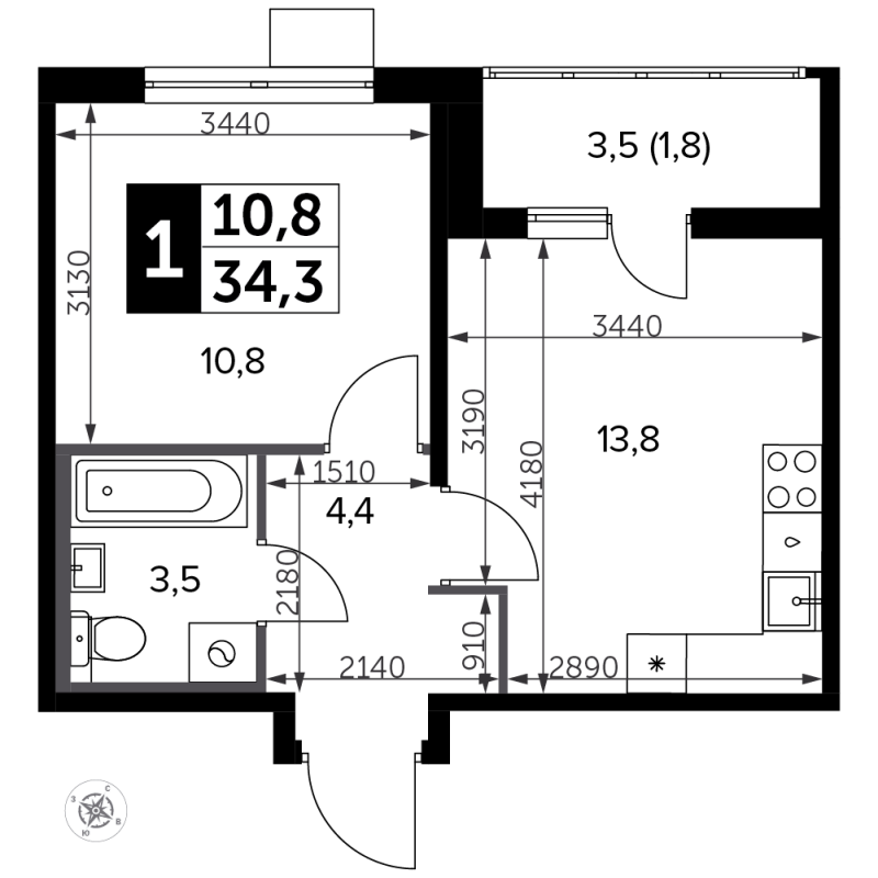 1 ккв 34,9 м²