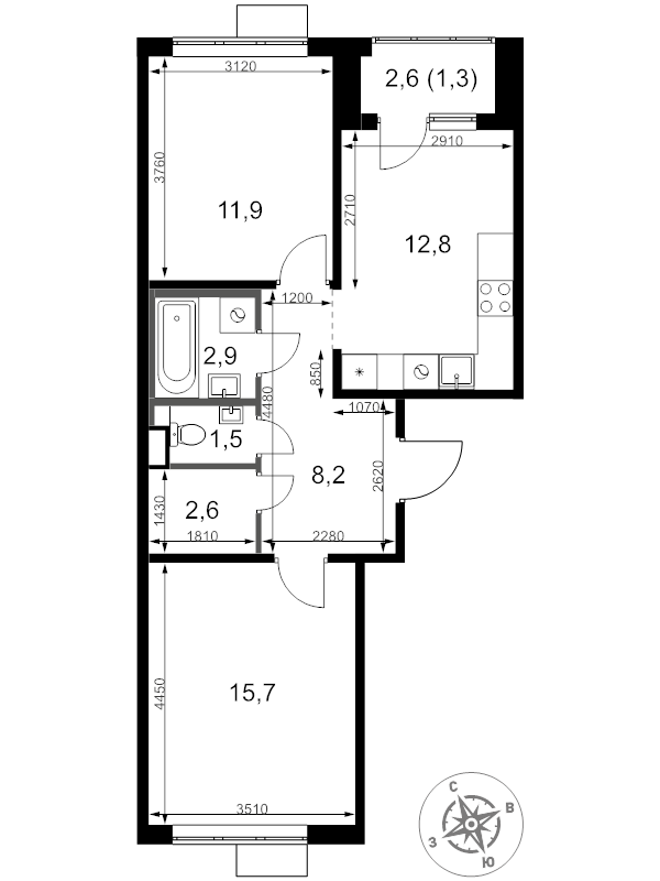 2 ккв 56,9 м²