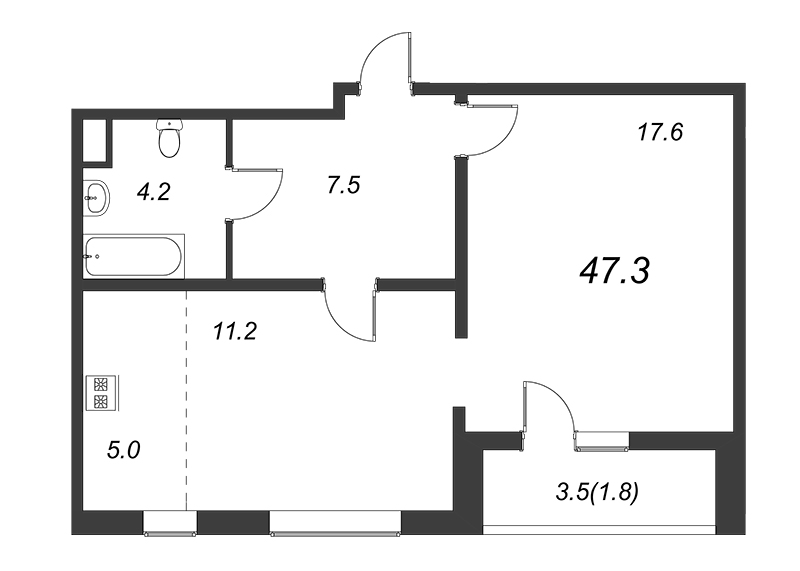 2 ккв (Евро) 46,9 м²