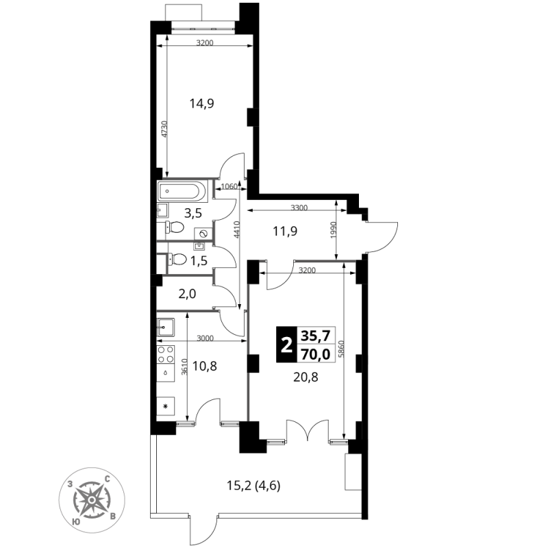 2 ккв 70,3 м²