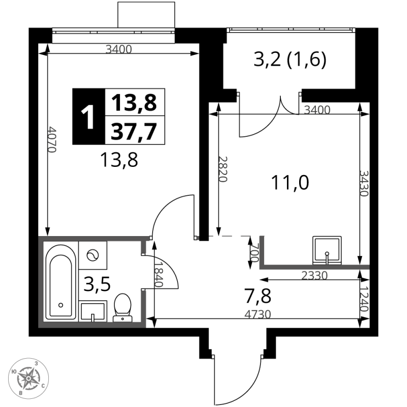 1 ккв 37,7 м²