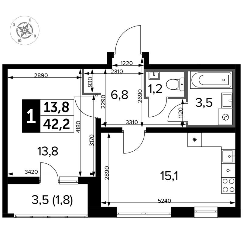 2 ккв (Евро) 43,2 м²