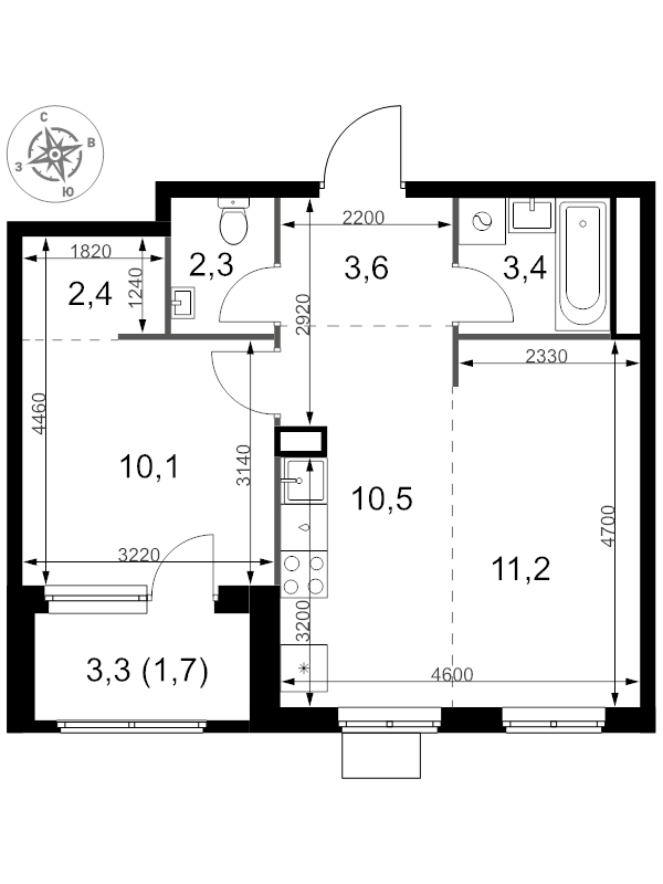 2 ккв (Евро) 45,2 м²