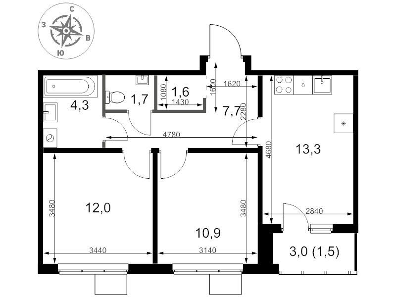 2 ккв 53 м²