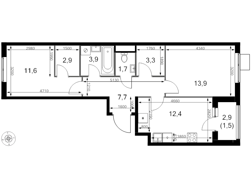 2 ккв 58,9 м²