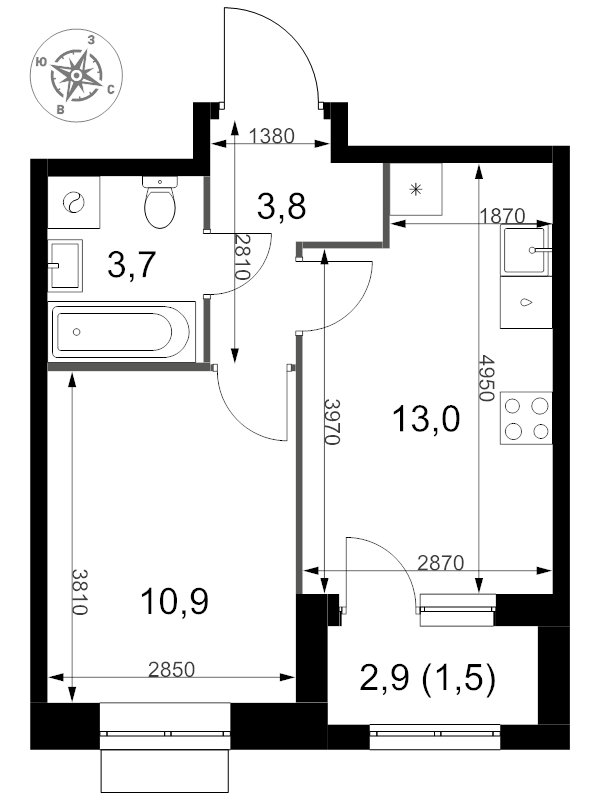 1 ккв 32,9 м²