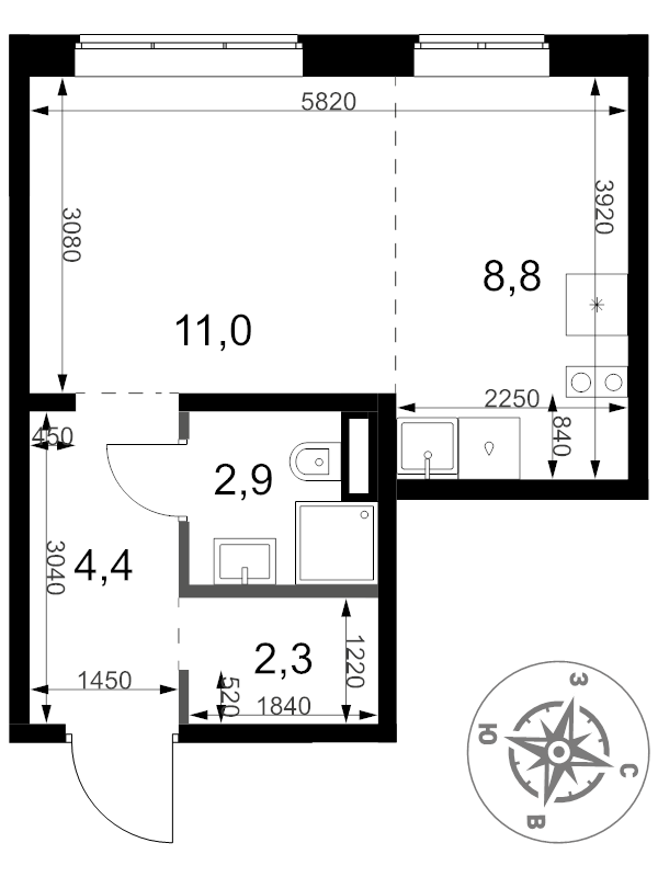 Студия 29,4 м²
