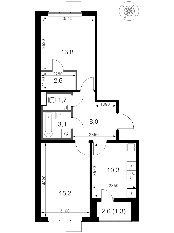 2 ккв 56 м²