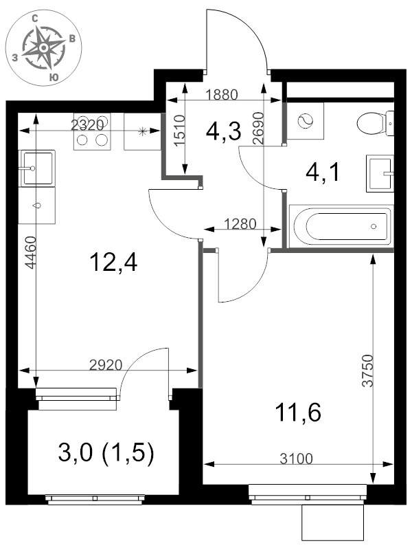 1 ккв 33,9 м²