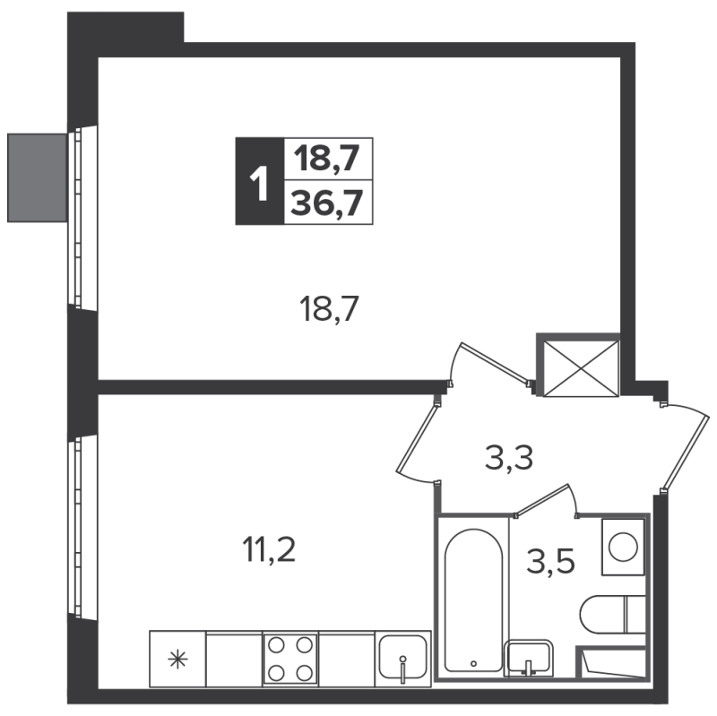 1 ккв 36,6 м²