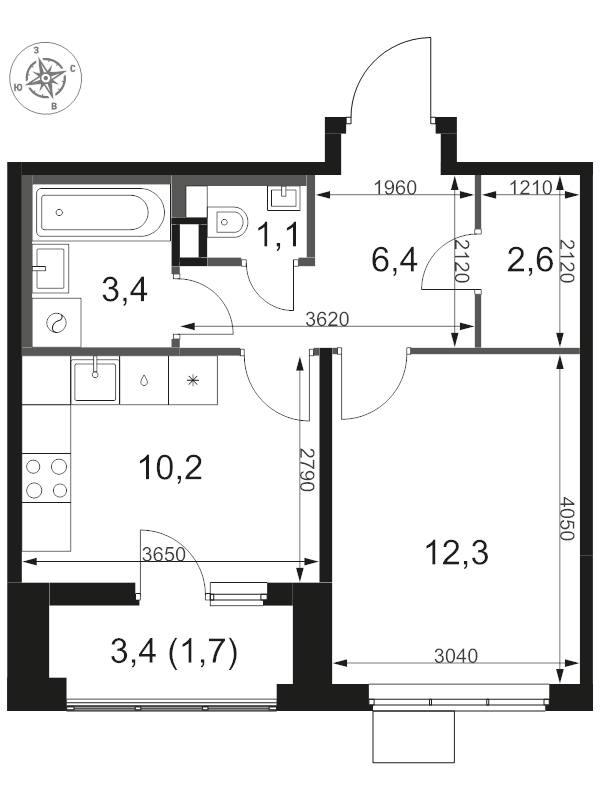 1 ккв 37,7 м²