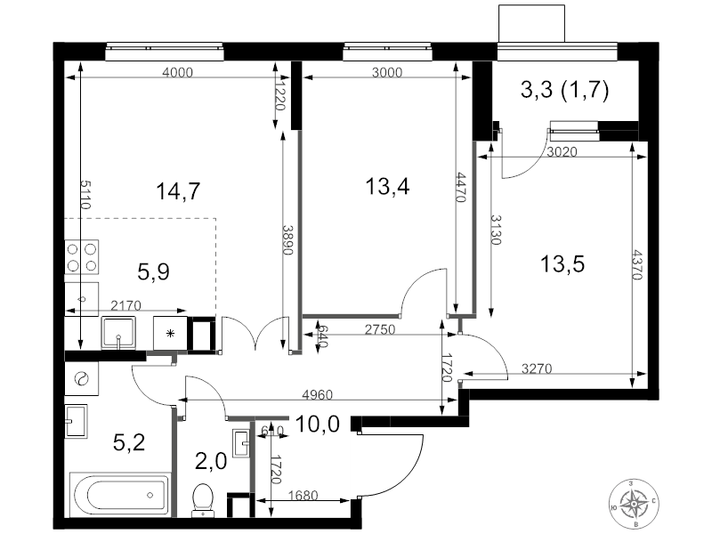 3 ккв (Евро) 66,4 м²