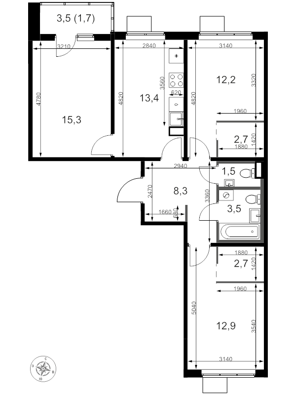 3 ккв 75,1 м²