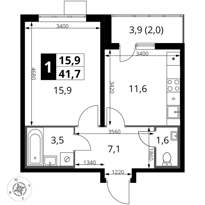 1 ккв 41,7 м²