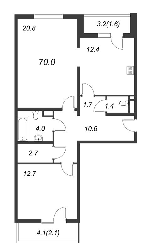 2 ккв 69,6 м²