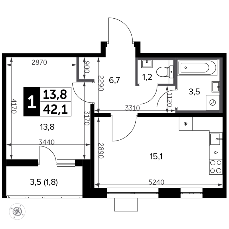 2 ккв (Евро) 43,4 м²