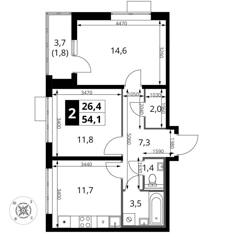 2 ккв 54,1 м²