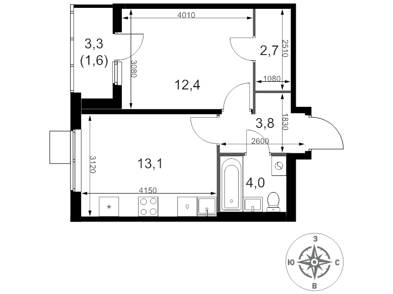 1 ккв 37,6 м²