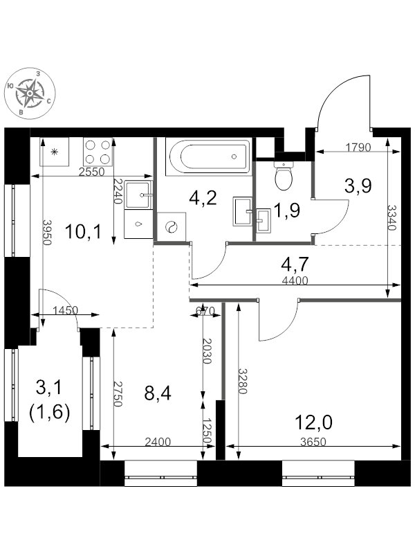 2 ккв (Евро) 46,8 м²