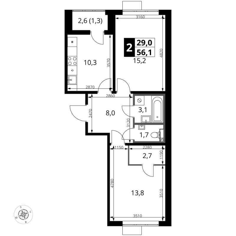 2 ккв 56,1 м²