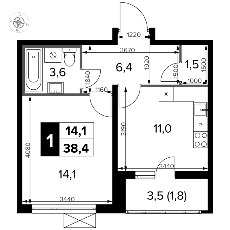 1 ккв 38,7 м²