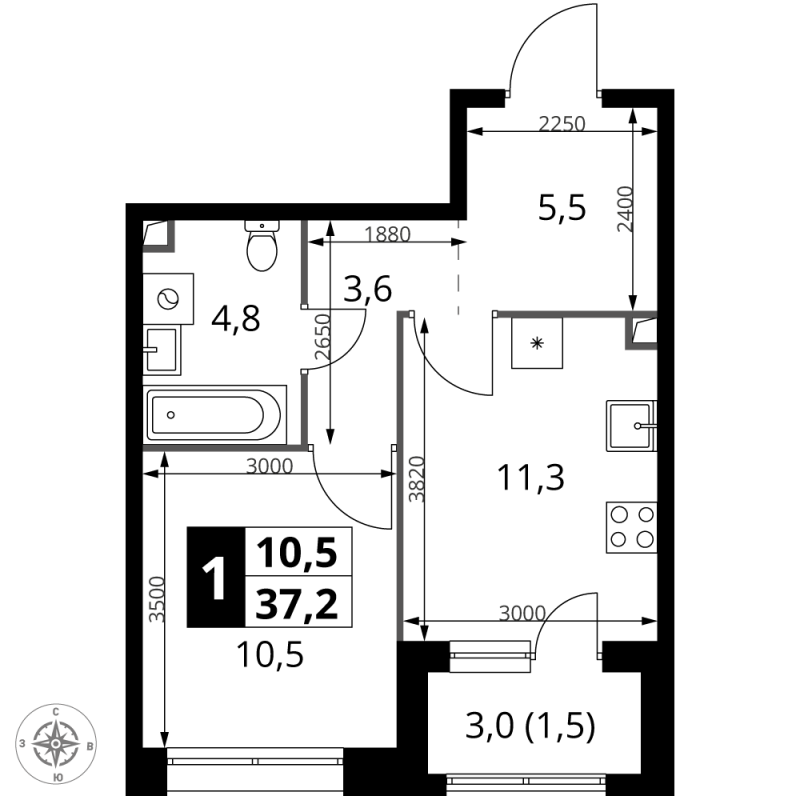 1 ккв 37,2 м²