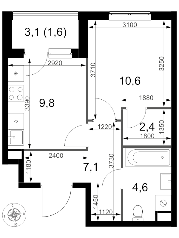1 ккв 36,1 м²