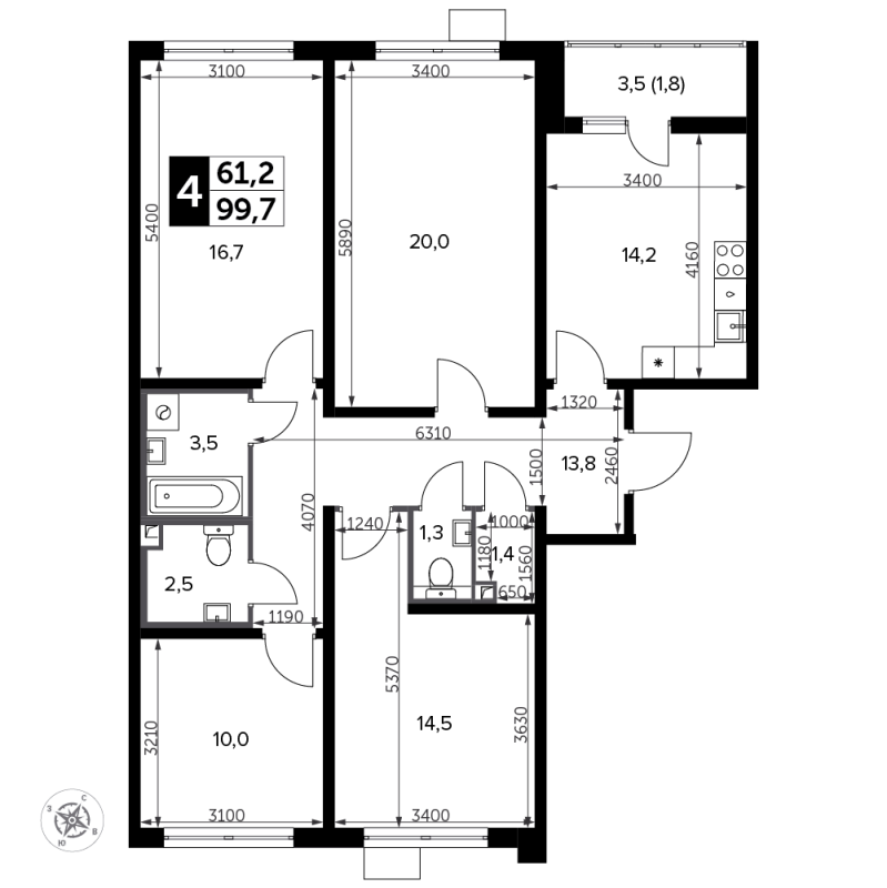 4 ккв 101,1 м²