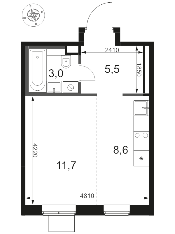 Студия 28,8 м²
