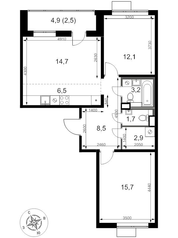 3 ккв (Евро) 67,8 м²