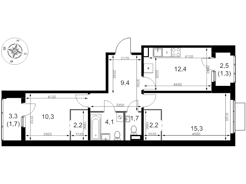 2 ккв 60,6 м²
