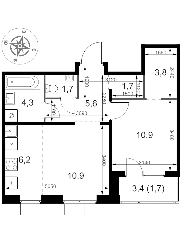 2 ккв (Евро) 46,8 м²