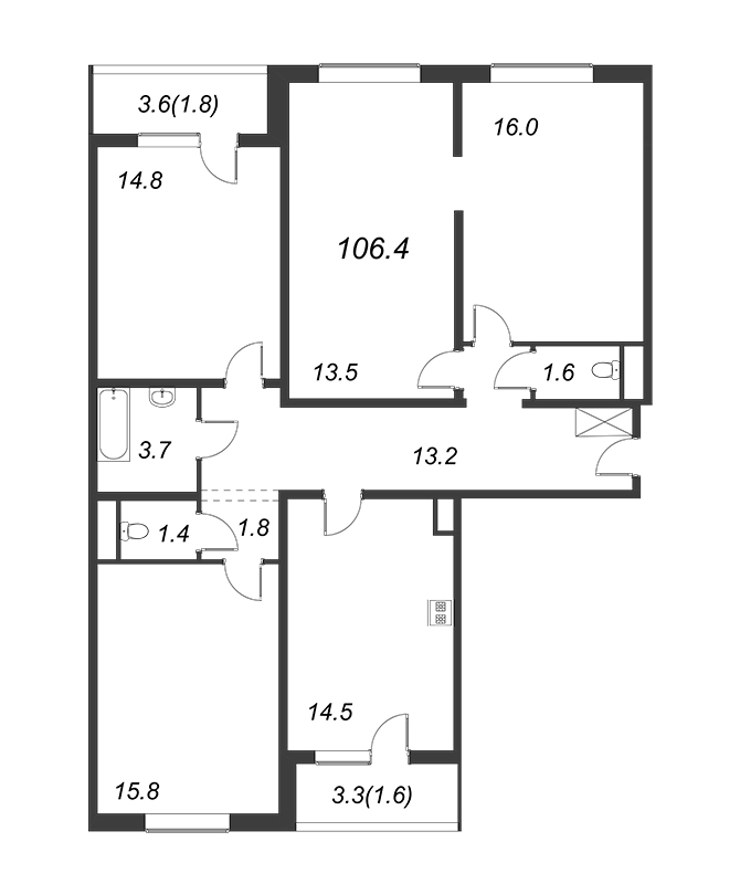 4 ккв 106,1 м²