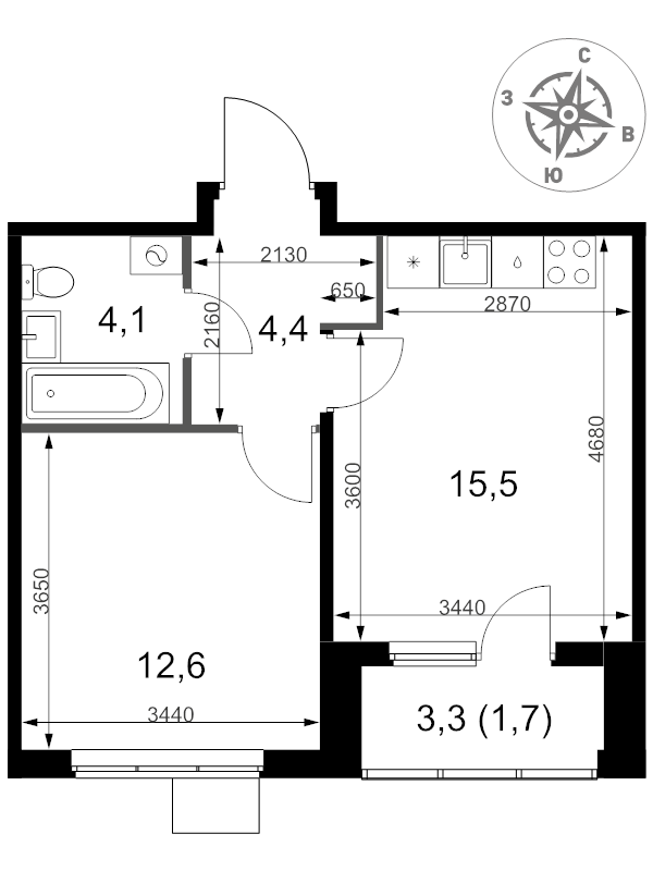2 ккв (Евро) 38,3 м²