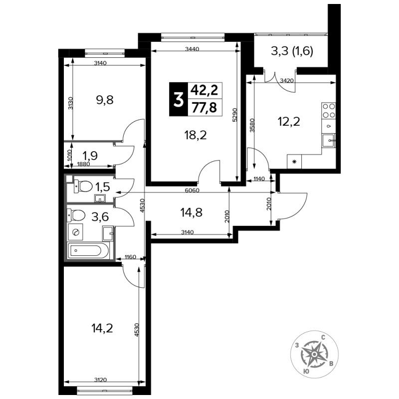 3 ккв 78,4 м²