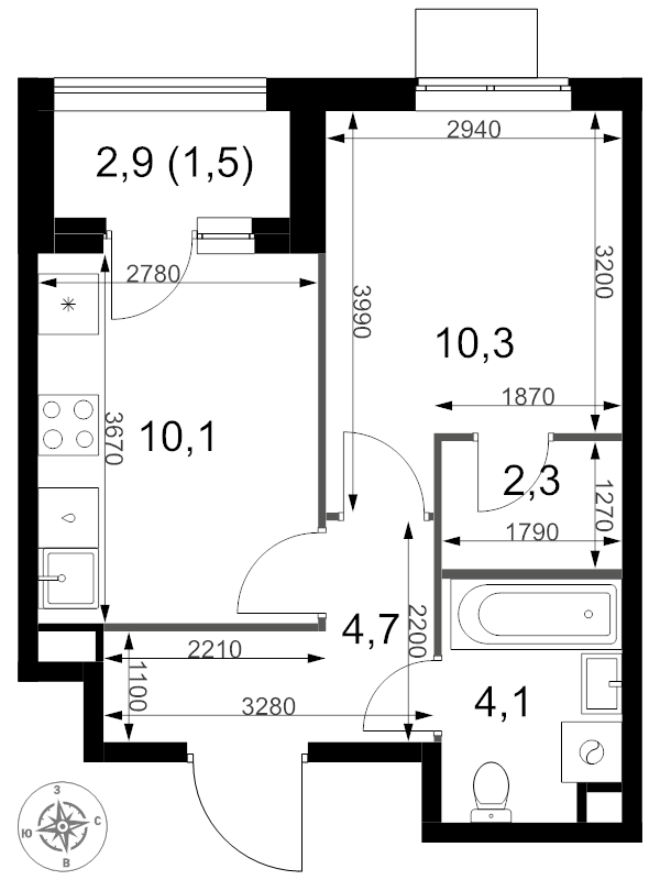 1 ккв 33 м²