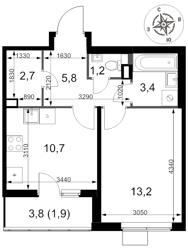 1 ккв 38,9 м²